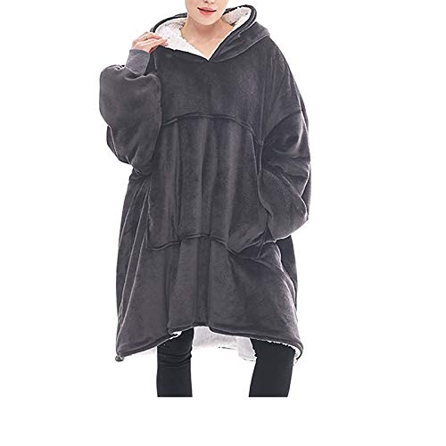 YESSW Übergroße Hoodie Decke Sweatshirt Flanell Große Tasche Reißverschluss Tragebare Decke Warme Snuggly Riesige Sherpa Hoodie Eine Größe passt alle (Color : Gray) Cover