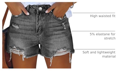 Image of onlypuff Womens Jean Short Cut Off Denim Shorts High Waist Ripped Distressed Stretchy