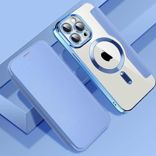 Étui en cuir iPhone 14 Plus bleu clair idéal pour vos réunions et voyages