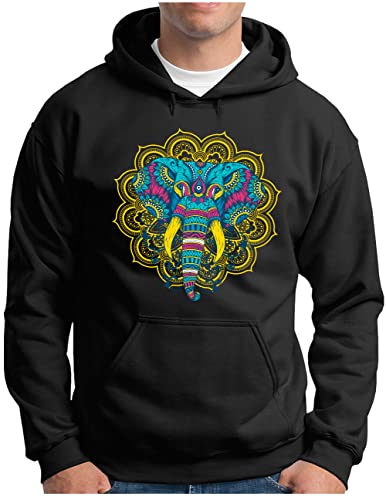Sweat à capuche Homme OM3 Mandala Elefant Noir S à 4XL