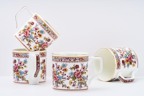 Image of GOLDEN QUEEN'S Tea Cups Set of 6 | Ideal for Everyday Tea and Coffee, Enhancing Your Daily Rituals | Handcrafted & 24K Gold on Rim - Victorian Bloom