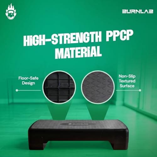 Image of Burnlab Aerobic Stepper, Two Height Level Adjustments - 4 inches and 6 inches, Slip-Resistant & Shock Absorbing Platform for Extra-Durability (Black)