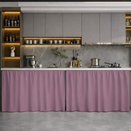 Image of LINENWALAS Under Sink Curtain for Kitchen - Pack of 2 | 132x71 cm Polyester Under-Sink Cover | Washable Storage-Hiding Curtain with Rod Pocket | Kitchen & Bathroom Cabinet Cover (Lilac)