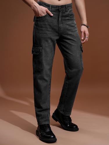 Image of Highlander Men Men's Relaxed-Fit Cargo Pocket Jeans | Clean Look | Cotton Comfort | Utility Style| Cargo Jeans for Man