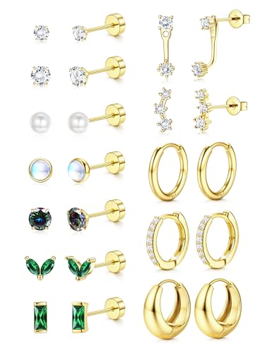 Boucles d'oreilles hypoallergéniques dos plat YZCIS or 14k pour piercing cartilage