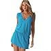 Women Deep V Neck Open-back Beach Swimwear Bikini Cover up Skirt (Blue)