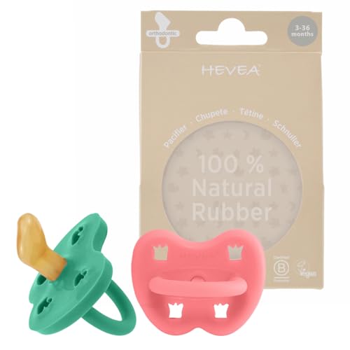HEVEA Natural Rubber PacifierORTHODONTIC 3-36 Months Two-Pack - Tulip Pink & Pop of Green