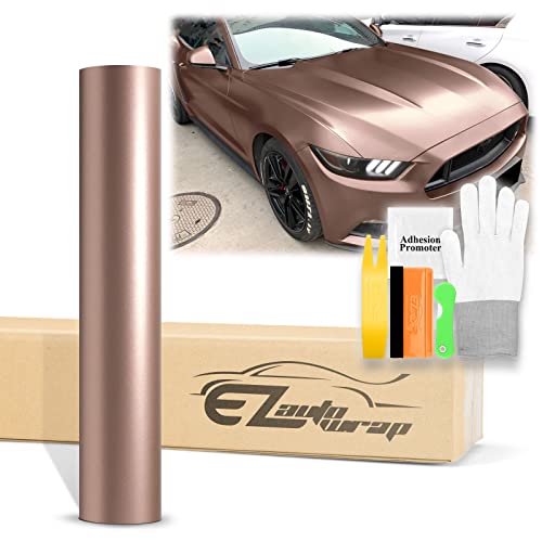 60'x84' (5FTx7FT) Rose Gold Satin Chrome Vinyl Wrap Sticker Car Auto Vehicle Motorcycle DIY Decal Sheet with Air Release Bubble Free Self Adhesive Peel and Stick Free Tool Kit