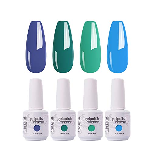 ARTE CLAVO Gel Nail Polish 4 Colours Set UV LED Soak Off Nail Art Manicure Salon Set 15ml Blue Green Colors B17