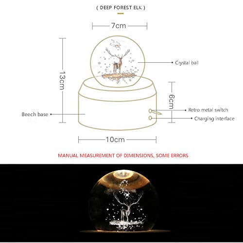Fsigom Projection Led Light-3D Crystal Ball Music Box Luminous Rotating Musical Box-Wood Base Best Gift For 【Mother's Day Gift】 Birthday Christmas (Elk) #TOP3