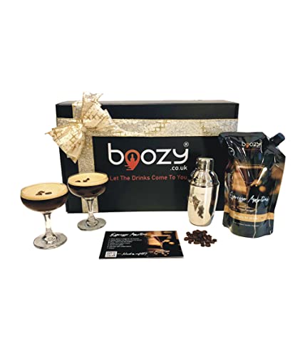 Boozy Espresso Martini Cocktail Shaker Set In Gift Box With Glasses & Shaker 500ml 5 servings 18% ABV Premixed Cocktail Shaker x2 Ravenhead Glasses
