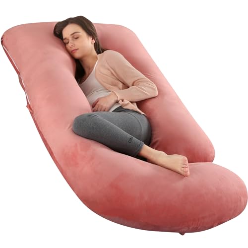 Image of Pregnancy Pillows for Sleeping, U Shaped Full Body Maternity Pillow for Pregnant Women with Removable Cooling Cover, Support for Back, HIPS, Legs, Belly, 57 Inch, Pink
