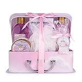 accentra Bade- und Dusch- Set Unicorn Magic für Jugendliche und Mädchen, mit süßem Erdbeere & Vanille Duft, 7-teiliges Geschenk-Set verpackt in einem Papierkoffer