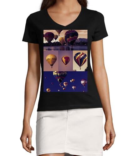 T-shirt col en V respirant en pur coton noir XL imprimé artistique