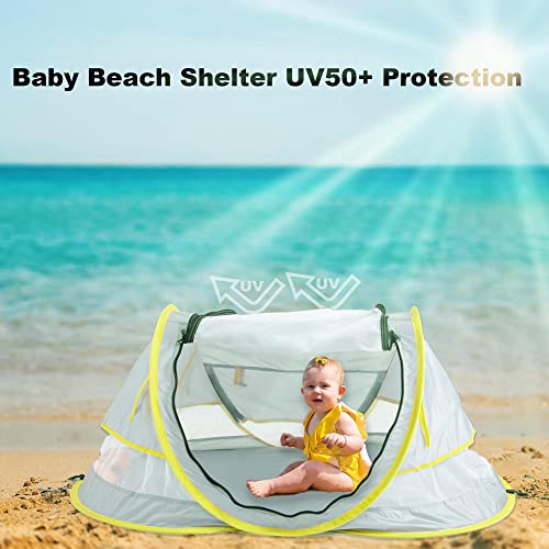 Baby Beach Tent,Baby Beach Pop Up Tent, Upf 50+ Sun Shade Baby Tent, Baby Tent With Mosquito Net, Sun Shelter For Girls Boys, Beach Umbrella For Infant (Green Pipe) #TOP1
