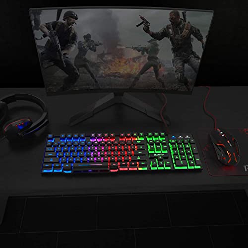 Bluefinger Rgb Gaming Keyboard And Backlit Mouse And Headset Combo,Usb Wired Backlit Keyboard,Led Gaming Keyboard Mouse Set,Headset With Microphone For Laptop Pc Computer Game And Work #TOP5