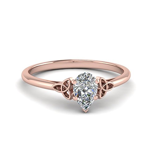 Image of Choose Your Gemstone Celtic Solitaire Ring Rose Gold Plated Pear Shape Solitaire Engagement Rings Ornaments Surprise for Wife Symbol of Love Clarity Comfortable US Size 4 to 12