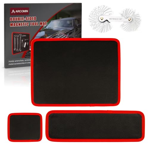 ‌Arcomin 3PC Flexible Magnetic Tool Mat & Tray Holder - Magnetic Tool Tray, Flexible Magnetic Mat, PVC & Non-Slip for Garage Workshop, Auto Repair Tools (12.8x9.8/12.6x4/6.3x5.3in)