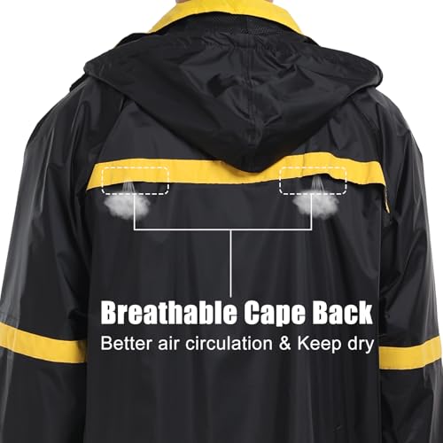 Ourcan Classic Long Raincoat for Men Waterproof Hooded Rain Jacket Poncho Breathable Lightweight Rainwear for Work Fishing3
