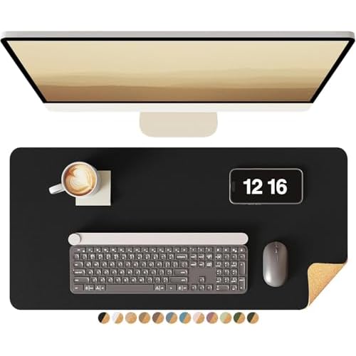 YSAGi Double-Sided Desk Pad, Leather Desk Mat, Eco Cork Desk Pad Protector, Large Mouse Pad for Desk, Waterproof Desk Blotter Pad, Desk Writing Pad fo