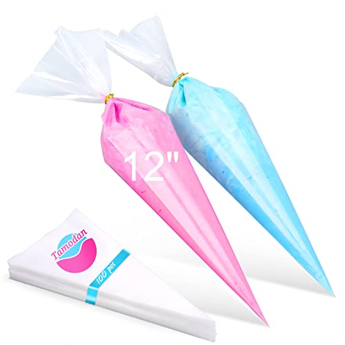 Tamodan 12 Inches Side Not Bursting Piping Bag, 100 Pcs Explosion-Proof Cracked Thickened Pastry Bags Disposable Are Suitable for pastry making.