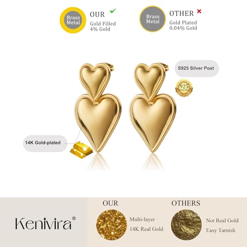 Gold Heart Drop Earrings, Double Heart Statement Dangle Earrings for Women4
