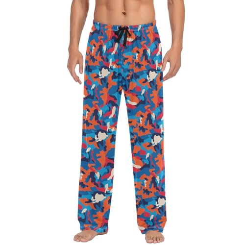 Men's Pajama Pants,Blue Camouflage Orange Lounge Lightweight Sleep Bottoms Pants with Pockets Size S-XXL