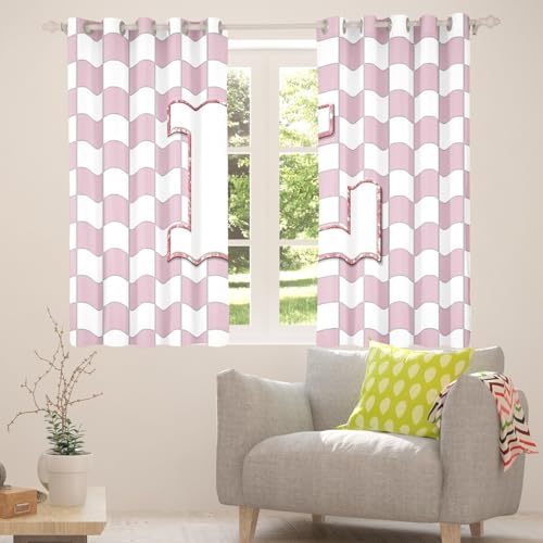 Image of Erosebridal Pink Initial L Blackout Curtains for Kids Girls Bedroom Kawaii Plaid Checkered Window Curtains 2 Panels 38 inchWx45 inchL Cute Personalized Monogram Drapes,Fashion Grids Gingham Window Treatments