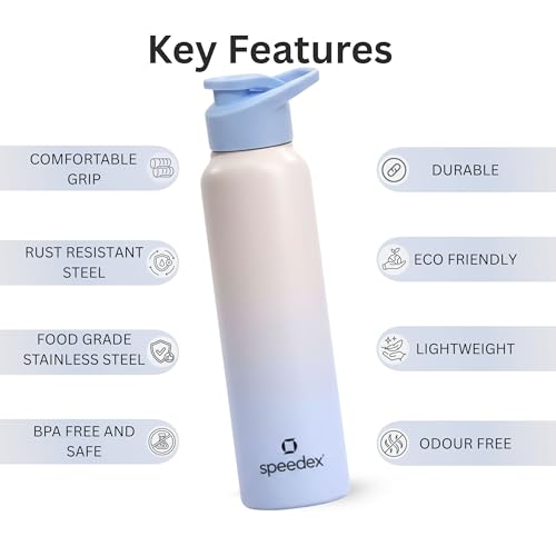 Image of Speedex Stainless Steel Water Bottle 1 Ltr, Leak Proof Sipper Cap, BIS Approved 1000 ml Metal Bottle For Daily, Office, School, Gym, Travel Use for Men, Women, Kids, Adults, Pink Blue, Set of 4