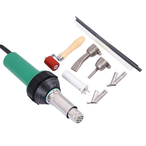 H-YEEU Décapeur Thermique 1500W 220V Pistolet à Air Chaud Soudage Plastique Pistolet Réglable 30 680 ℃ pour Machine à Soudere en PVC vinyle PE Avec Baguette à Rouleau de Vitesse Prise UE, Buse Cover