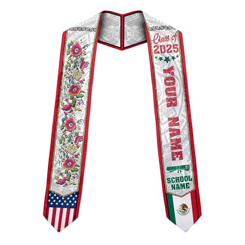 MonkeyVan Personalized Graduation Stole for Mexico Senior, Mexican Flag Graduation Sash Class of 2025 Graduation Day Gifts S389