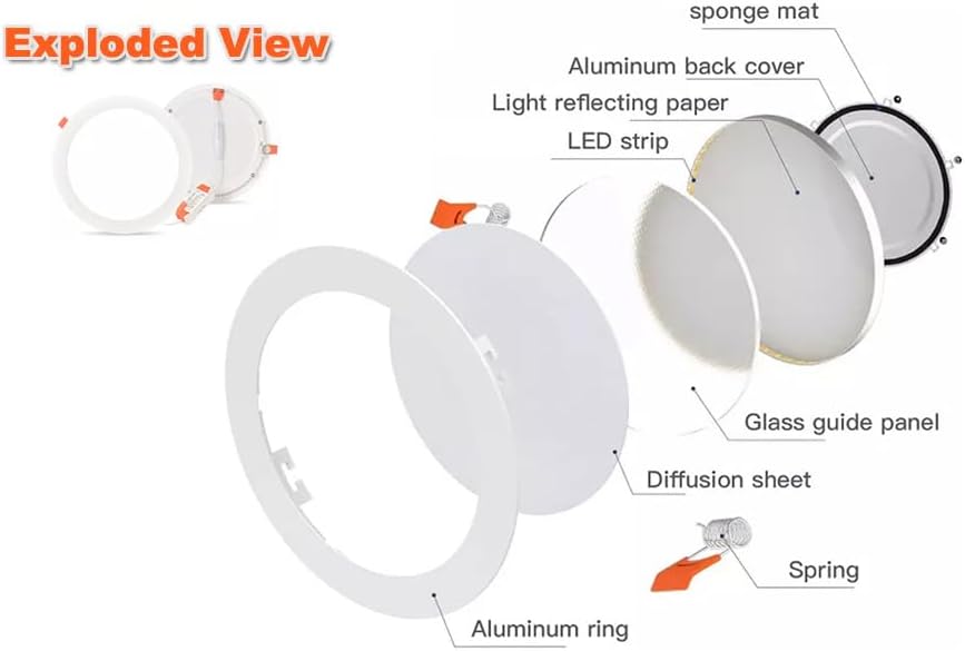 ZEEZ 4 Pack LED Recessed Lighting 9 Inch (OD 9.40" / ID 8.50"), 20W Round Ceiling Down Light Fixture, Dimmable Canless Soft Warm White Can Lights, Ultra-Thin Panel Pot Wafer Pancake Downlight