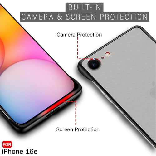 Image of TheGiftKart Hybrid Ultimate Slim Back Case Cover for iPhone 16e | Lightweight Profile | Hard Back Case Cover for iPhone 16e (PC & TPU, Frosted Matte Translucent, Black Sides)