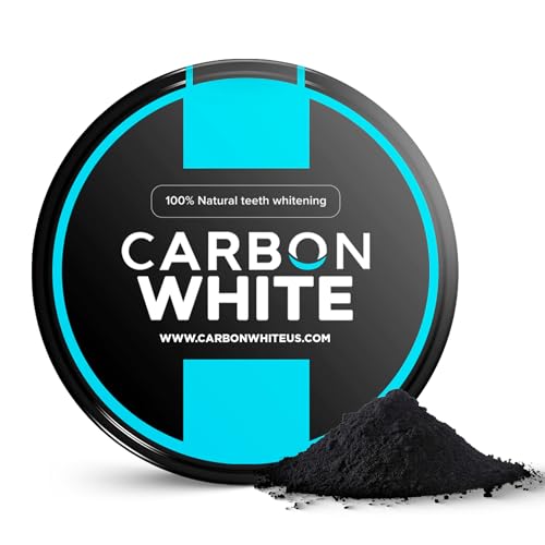 CARBON WHITE Teeth Whitening Powder - Natural Activated Coconut Charcoal Tooth Powder for Removing Stains & Discoloration - Helps Fight Tartar & Plaque Freshens Breath - Tasteless Odorless - 30g