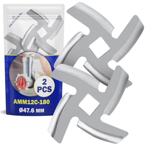 MONTERAL 2 Pièces Couteau Hachoir Viande Electrique avec Diamètre Extérieur Ø47,6 mm Possède le Code D'origine AMM12C-180 pour Panasonic - Garantie 10 ans