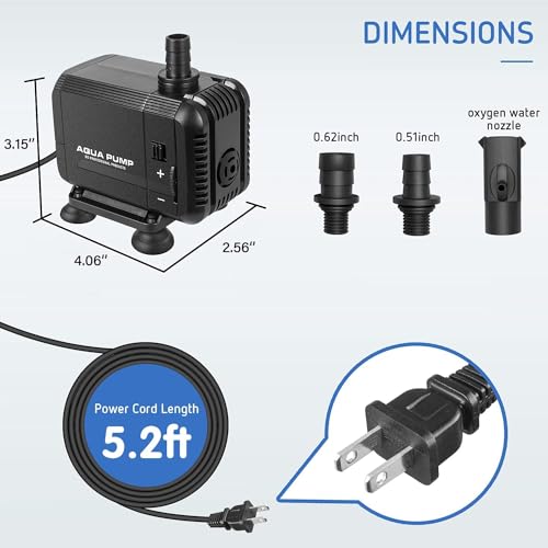 Image of Simple Deluxe 400GPH 15W Water Table Pump (1500L /H) with 3 Nozzles, Perfect for Fish Tank, Pond, Aquarium, Statuary, Hydroponics, Black
