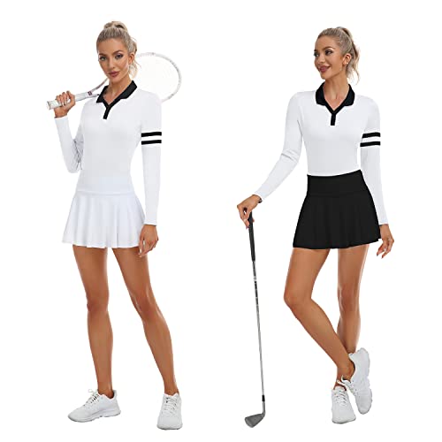 Soneven Womens Golf Shirts Moisture Wicking Long Sleeve Polo Shirts Collared V-Neck Golf Polos Shirts