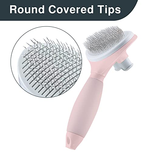Image of Cat Hair Brush, Soft Silicone Self Cleaning Brush for Short and Long Haired Cats, Pink Pet Grooming Comb, Cat Shedding Brushes
