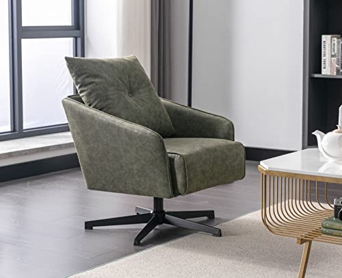 Ealson Swivel Accent Chair Comfy Barrel Upholstered Armchair With Swivel Base Modern Club Lounge Chair With Pillow Single Sofa Chair For Living Room/Bedroom, Pu Leather Green #TOP1