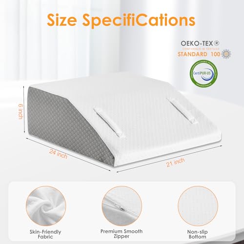 Leg Elevation Pillow for After Surgery, 6inch Foam Leg Elevating Pillow for Swelling and Blood Circulation, Leg Wedge Pillow for Sleeping, Knee Pillow for Knee Hip Ankle Pain Relief, White