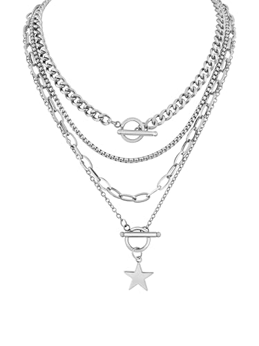 Silver-tone Layered Star Choker Necklace, Gothic Punk Grunge Emo Necklace