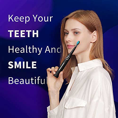 Seago Cepillo de dientes eléctrico sonico recargable por USB con 5 modos, carga 3 horas al menos 30 días de uso con temporizador de 2 minutos y 3 cabezales de repuesto (SG-958), negro