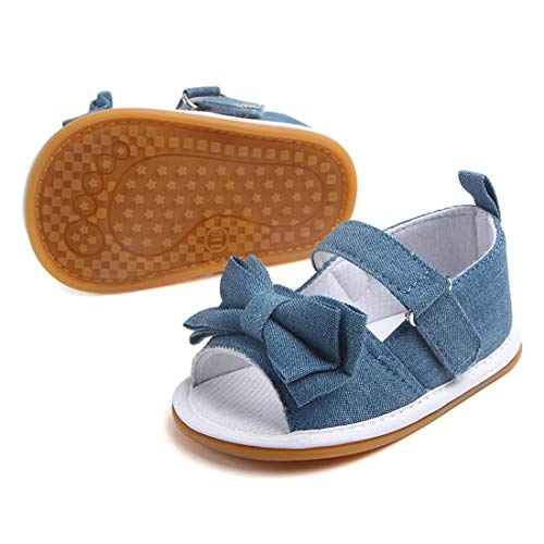 Morbido Infant Baby Girl Sandal Premium Soft Rubber Sole Anti-Slip Summer Bow Shoe Toddler Flats First Walkers Crib Shoe (1a blue, 12_months)