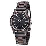 Wooden Watches, shifenmei S5512 Japanese Quartz Movement Lightweight Bamboo Wooden Watches Genuine Leather Strap Analog Handmade Casual Wood Watch for Unisex with Exquisite Box (Wood Black)