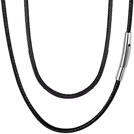 FaithHeart Leather Necklace Cord, 16 Inch Black 2MM Wax String Rope Chains for Men, Women Waterproof Choker Neck Chain Charms Gifts