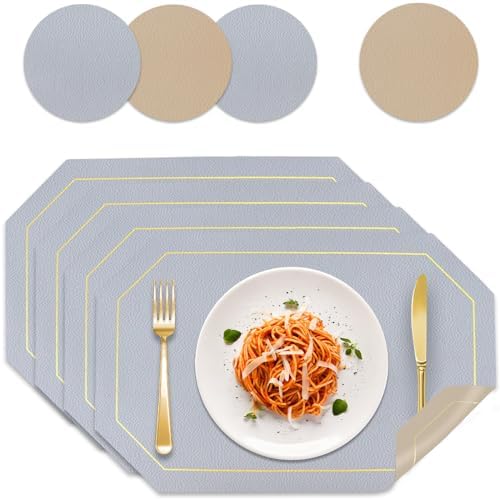 Placemats, PU Leather Place Mats and Coasters Set of 4, Dual Color