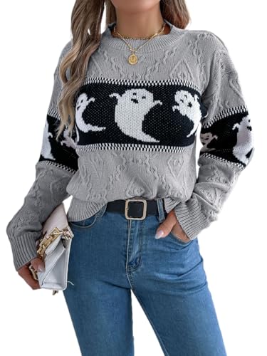 Women's Halloween Pumpkin Sweater Cute Crewneck Knitted Long Sleeve Pullover Tops Fall Winter Fashion Clothes
