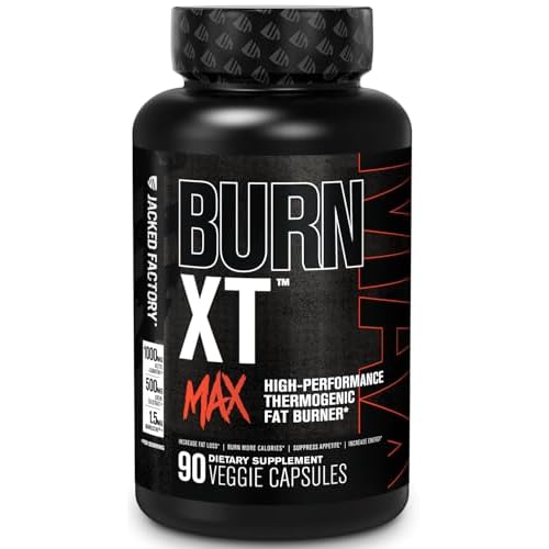 Jacked Factory Burn-XT Max – High-Performance Thermogenic Fat Burner & Appetite Suppressant for Weight Loss w/PurCaf Organic Caffeine, MitoBurn, Green Tea, Acetyl L Carnitine & More – 90 Capsules