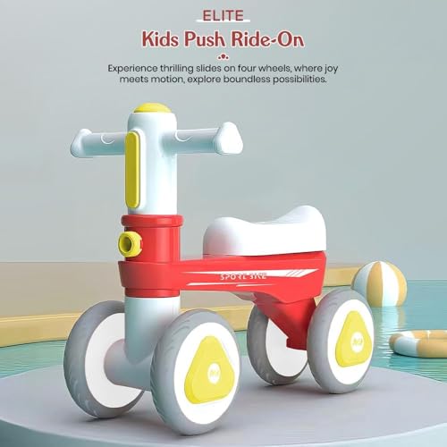 Image of StarAndDaisy Balance Bike /Push Ride on for Kids /Toddler with 4 Smooth Wheels, Music & Lights /Mini Bike for Kids (Red)