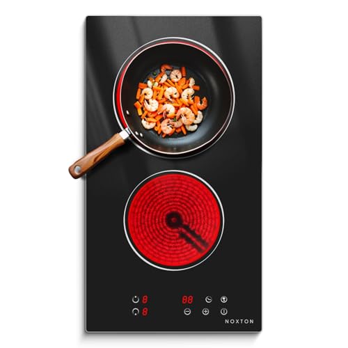 NOXTON Placa Vitroceramica 2 fuegos 30 cm, Sin enchufe, Control táctil, Temporizador, Bloqueo de seguridad para niños, 220V~240V, 3000W